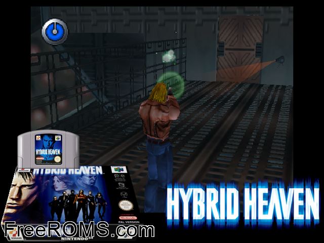 Hybrid Heaven N64 game showing 3D box cover and gameplay screenshot