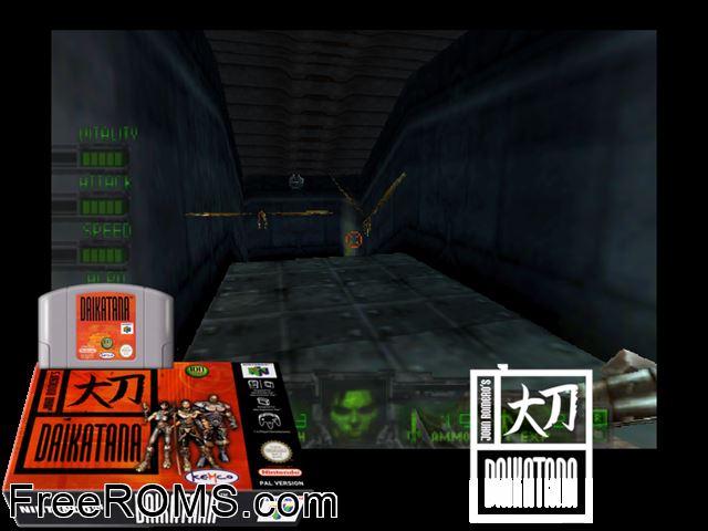 John Romero's Daikatana N64 game showing 3D box cover and gameplay screenshot