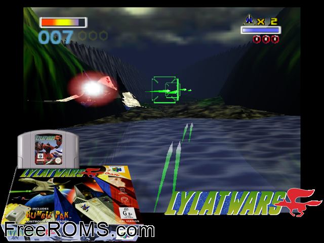 Lylat Wars N64 game showing 3D box cover and gameplay screenshot