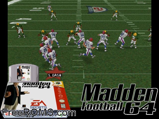 Madden 64 N64 game showing 3D box cover and gameplay screenshot