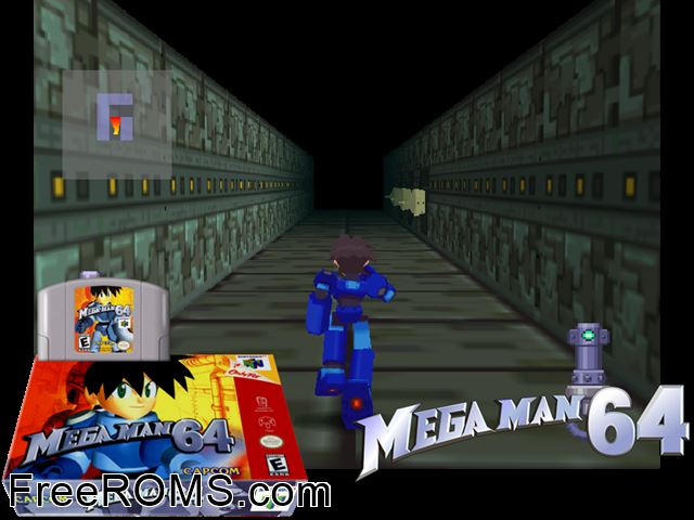 Mega Man 64 N64 game showing 3D box cover and gameplay screenshot