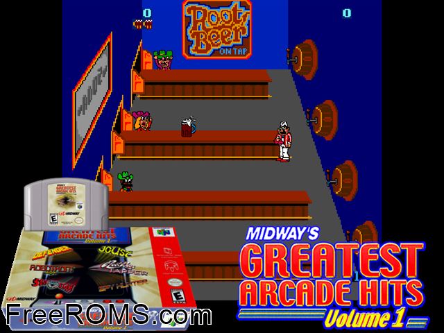 Midways Greatest Arcade Hits Volume 1 N64 game showing 3D box cover and gameplay screenshot