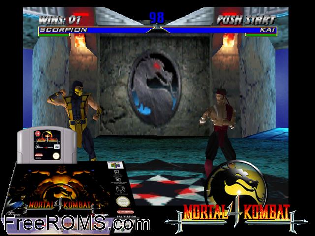 Mortal Kombat 4 N64 game showing 3D box cover and gameplay screenshot