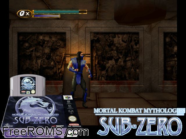 Mortal Kombat Mythologies - Sub-Zero N64 game showing 3D box cover and gameplay screenshot