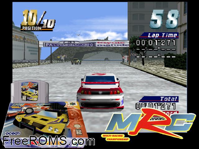 Multi Racing N64 game showing 3D box cover and gameplay screenshot