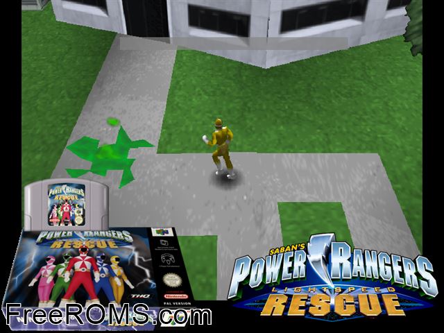 Power Rangers - Lightspeed Rescue N64 game showing 3D box cover and gameplay screenshot