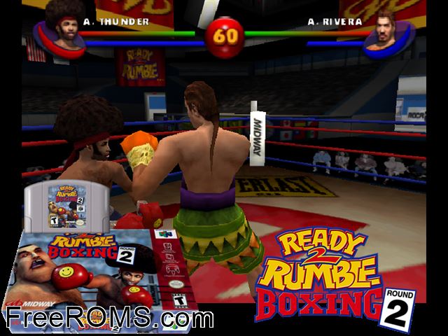 Ready 2 Rumble Boxing - Round 2 N64 game showing 3D box cover and gameplay screenshot