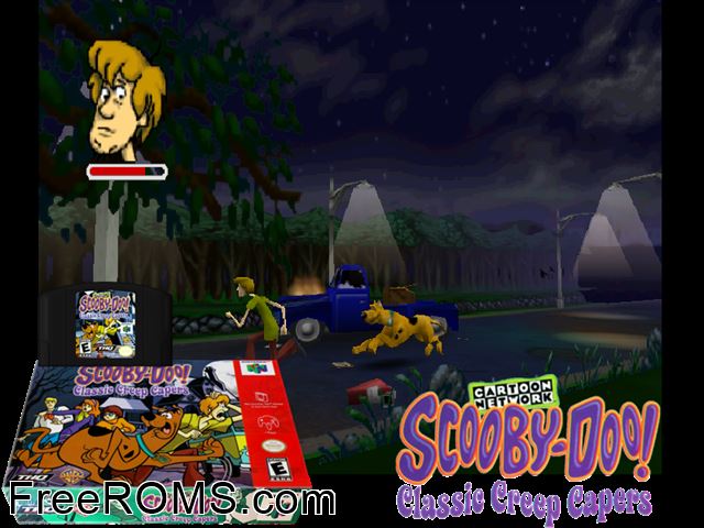Scooby-Doo - Classic Creep Capers N64 game showing 3D box cover and gameplay screenshot