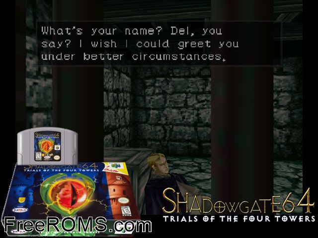 Shadowgate 64 - Trials of the Four Towers N64 game showing 3D box cover and gameplay screenshot