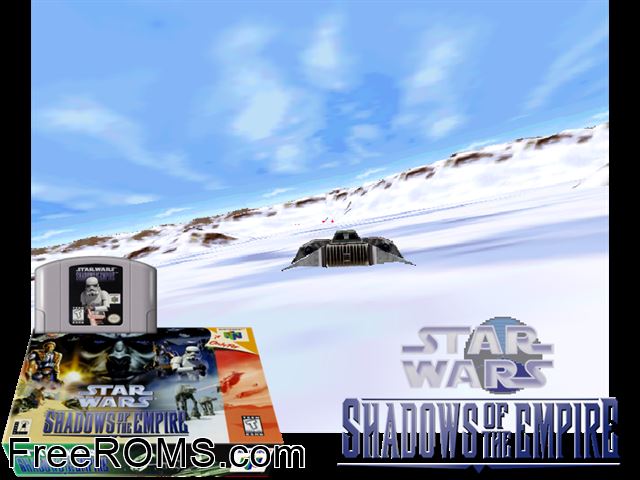 Shadow of the Empire N64 game showing 3D box cover and gameplay screenshot