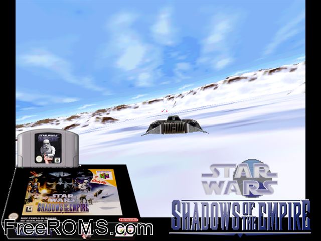 Star Wars - Shadows of the Empire N64 game showing 3D box cover and gameplay screenshot