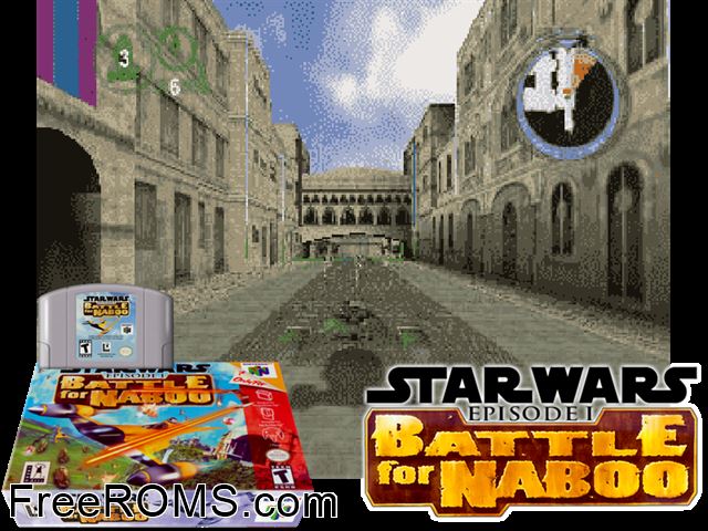Star Wars Episode I - Battle for Naboo N64 game showing 3D box cover and gameplay screenshot