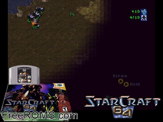 StarCraft 64 N64 game showing 3D box cover and gameplay screenshot
