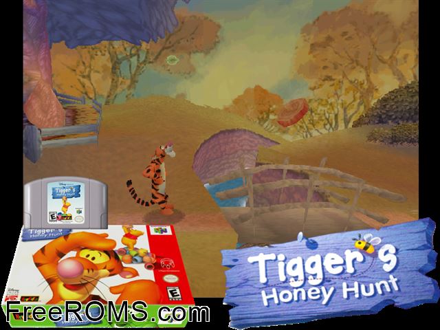 Tiggers Honey Hunt N64 game showing 3D box cover and gameplay screenshot
