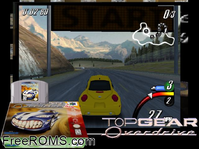 Top Gear Overdrive N64 game showing 3D box cover and gameplay screenshot