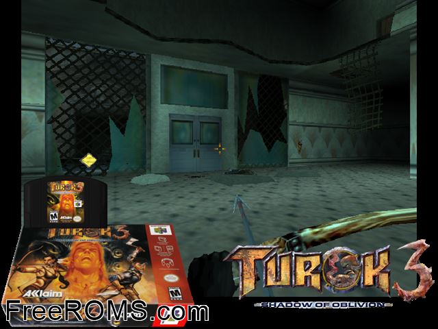 Turok 3 - Shadow of Oblivion N64 game showing 3D box cover and gameplay screenshot