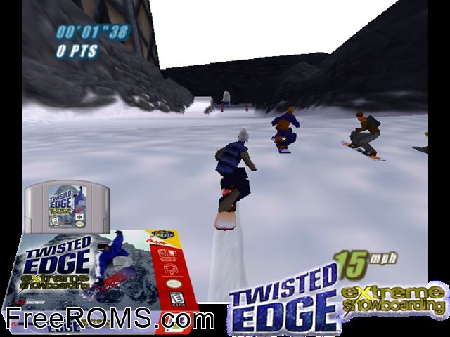 Twisted Edge N64 game showing 3D box cover and gameplay screenshot