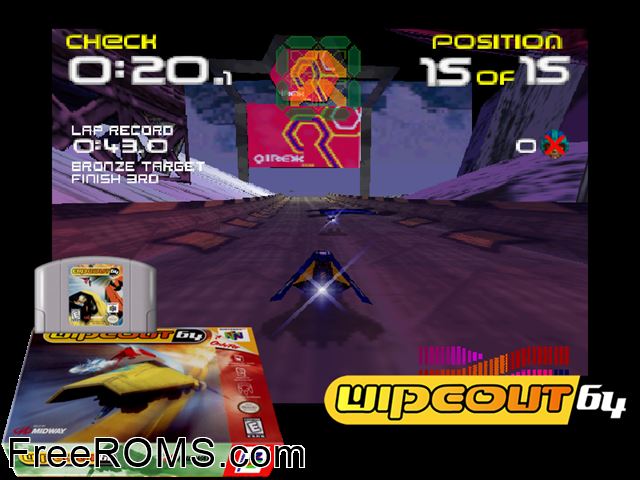 Wipeout 64 N64 game showing 3D box cover and gameplay screenshot