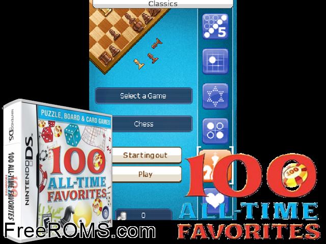 100 All-Time Favorites NDS game showing 3D box cover and gameplay screenshot