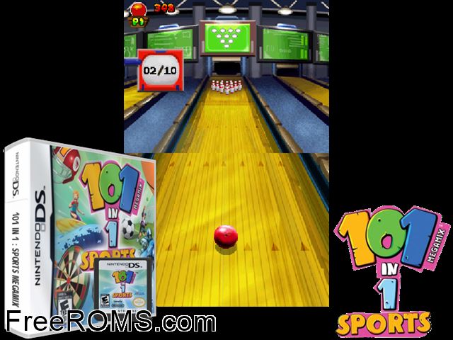 101-in-1 Megamix Sports NDS game showing 3D box cover and gameplay screenshot
