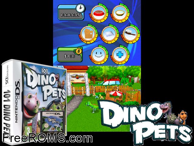 101 Dino Pets Europe NDS game showing 3D box cover and gameplay screenshot