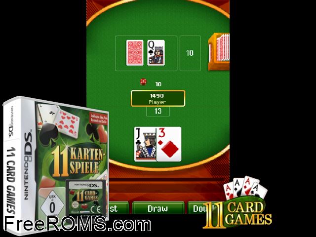 11 Card Games Europe NDS game showing 3D box cover and gameplay screenshot