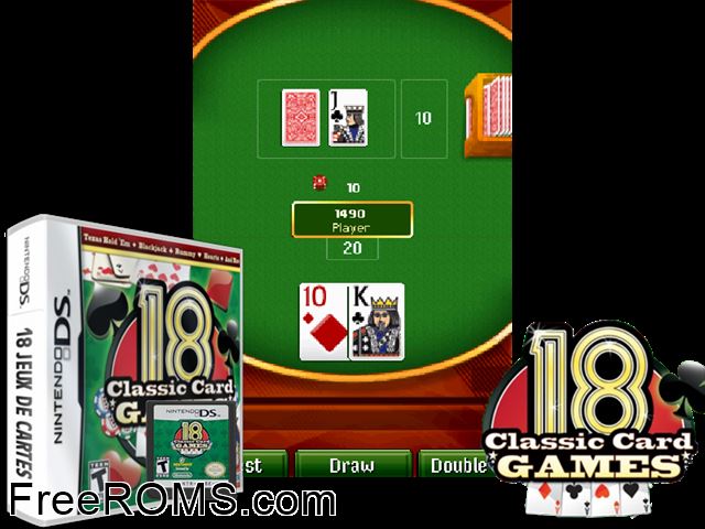 18 Card Games Europe NDS game showing 3D box cover and gameplay screenshot