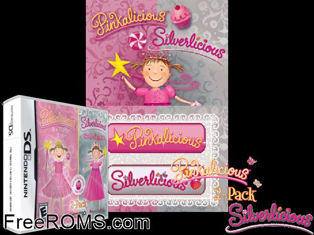 2-Pack Pinkalicious Its Party Time and Silverlicious Sweet Adventure NDS game showing 3D box cover and gameplay screenshot