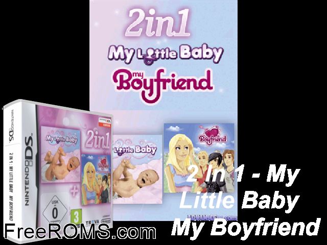 2 in 1 My Little Baby And My Boyfriend Europe NDS game showing 3D box cover and gameplay screenshot