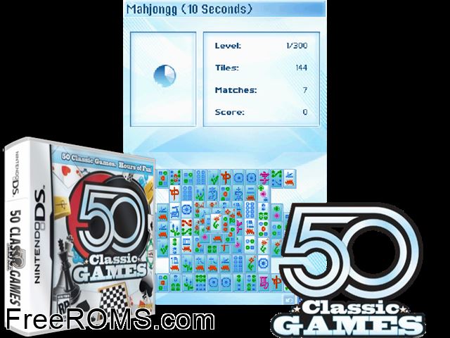 50 Classic Games NDS game showing 3D box cover and gameplay screenshot