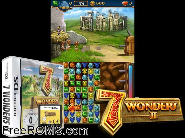 7 Wonders II Germany NDS game showing 3D box cover and gameplay screenshot