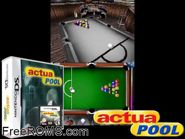 Actua Pool Europe NDS game showing 3D box cover and gameplay screenshot