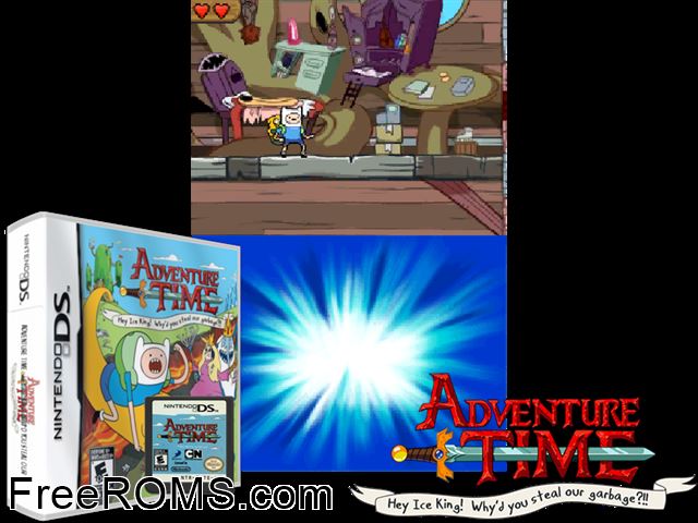 Adventure Time Hey Ice King Whyd you Steal our Garbage! NDS game showing 3D box cover and gameplay screenshot