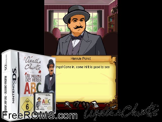 Agatha Christie - The ABC Murders NDS game showing 3D box cover and gameplay screenshot