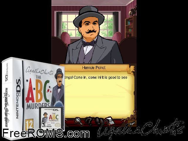 Agatha Christie - The ABC Murders Europe NDS game showing 3D box cover and gameplay screenshot