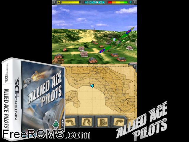 Allied Ace Pilots Europe NDS game showing 3D box cover and gameplay screenshot