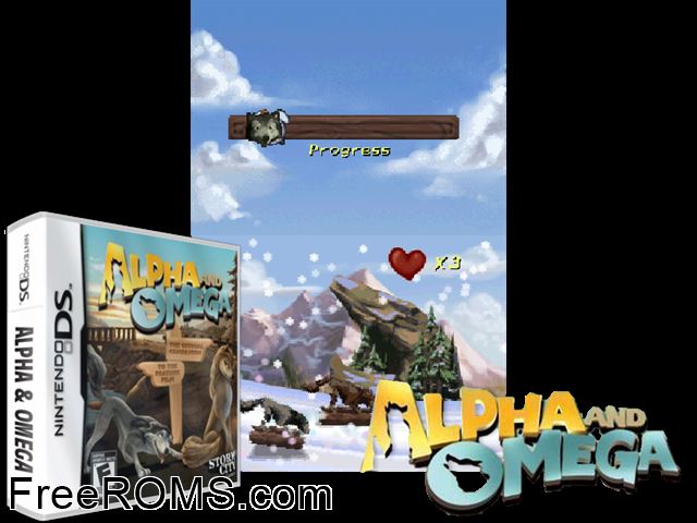 Alpha and Omega NDS game showing 3D box cover and gameplay screenshot