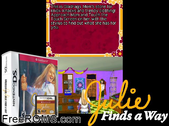 American Girl - Julie Finds a Way NDS game showing 3D box cover and gameplay screenshot