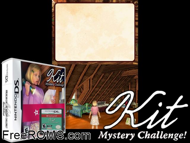 American Girl - Kit Mystery Challenge! NDS game showing 3D box cover and gameplay screenshot