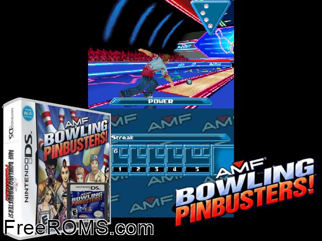 AMF - Bowling Pinbusters! NDS game showing 3D box cover and gameplay screenshot