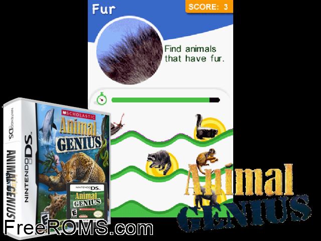 Animal Genius Europe NDS game showing 3D box cover and gameplay screenshot