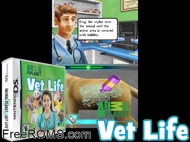 Animal Planet - Vet Life NDS game showing 3D box cover and gameplay screenshot
