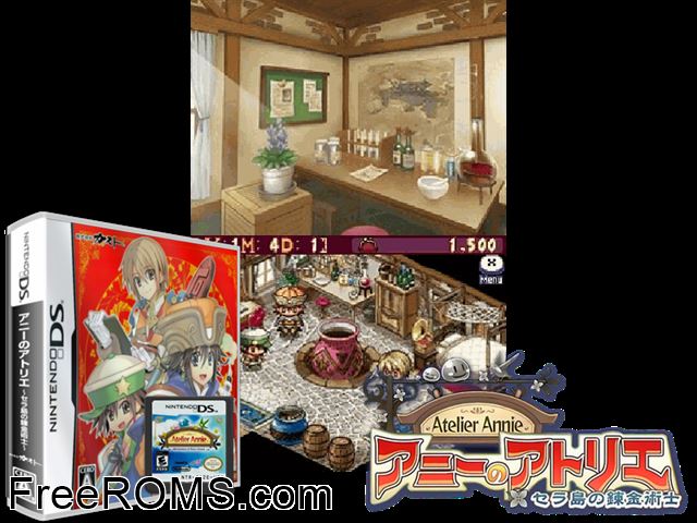 Annie no Atelier - Sera Shima no Renkijutsushi Japan NDS game showing 3D box cover and gameplay screenshot