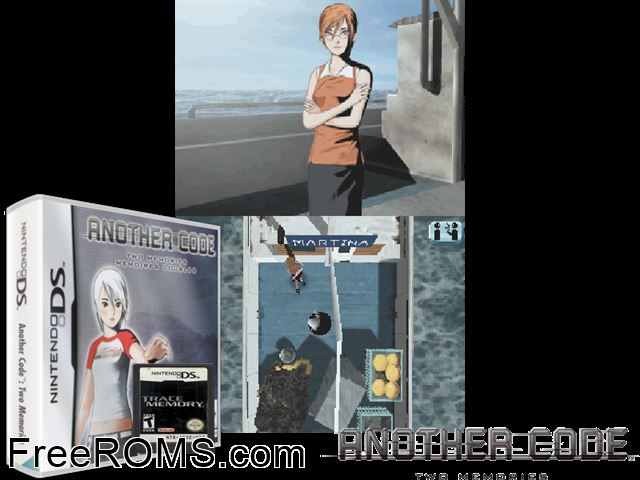 Another Code - Two Memories Europe NDS game showing 3D box cover and gameplay screenshot