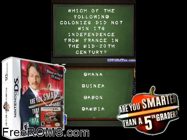 Are you Smarter than a 5th Grader - Make the Grade NDS game showing 3D box cover and gameplay screenshot