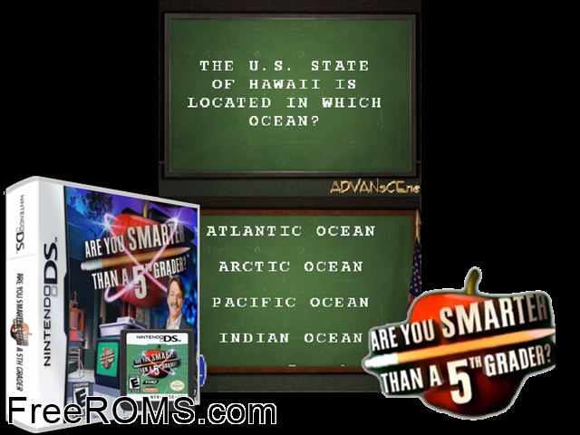 Are You Smarter than a 5th Grader Europe NDS game showing 3D box cover and gameplay screenshot