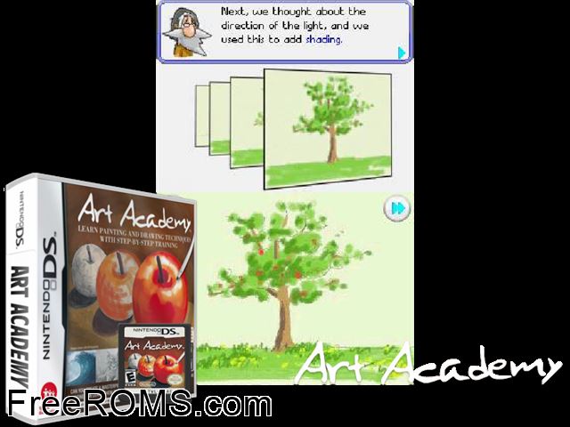 Art Academy Europe NDS game showing 3D box cover and gameplay screenshot
