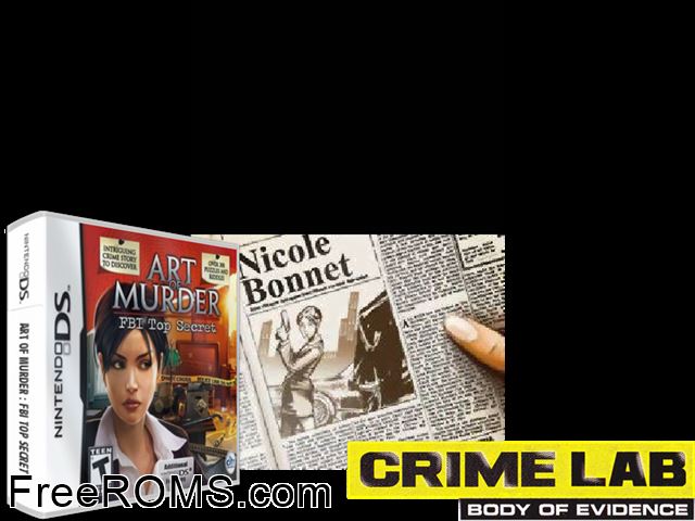 Art of Murder FBI Top Secret Europe NDS game showing 3D box cover and gameplay screenshot