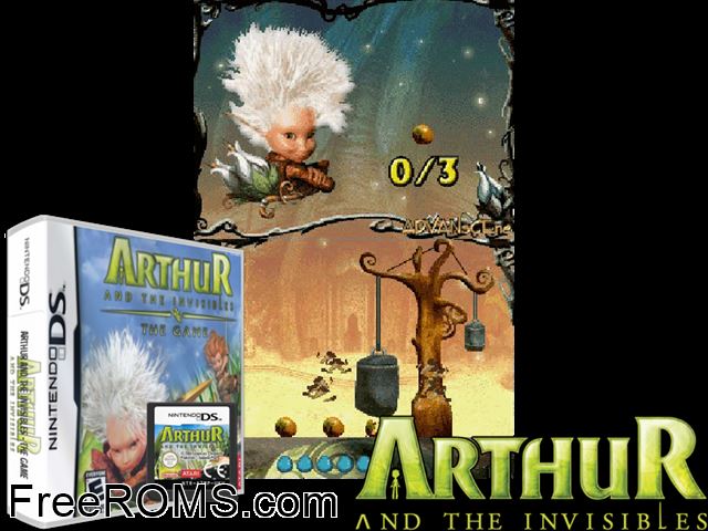 Arthur and the Invisibles - The Game NDS game showing 3D box cover and gameplay screenshot