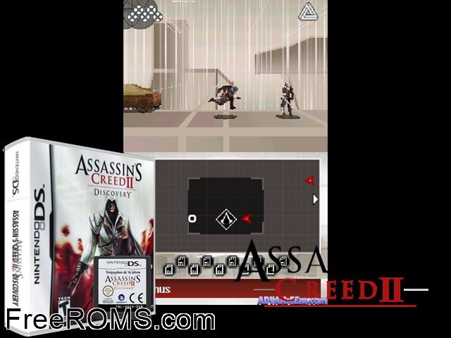 Assassins Creed II - Discovery NDS game showing 3D box cover and gameplay screenshot